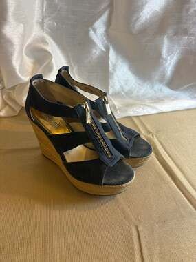 MICHAEL Michael Kors Damita Navy Canvas Espadrille Wedge Sandals